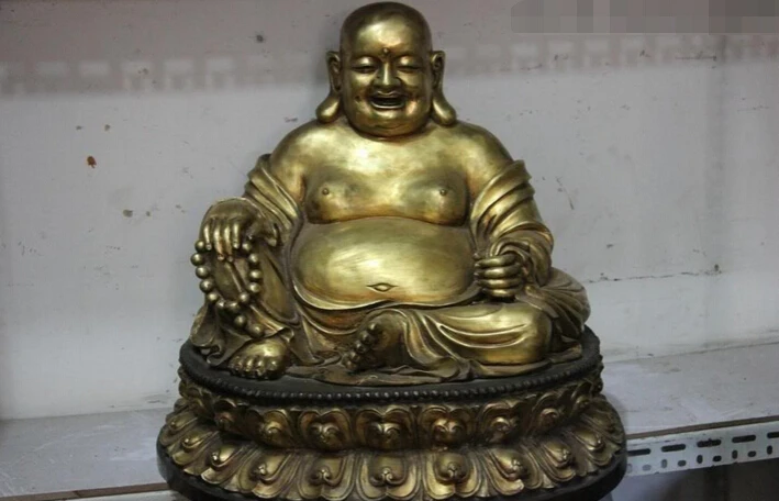 

fast shipping USPS to USA S3134 24 Chinese Buddhism Copper Bronze Gild Happy Maitreya Rohan Monk Buddha Statue