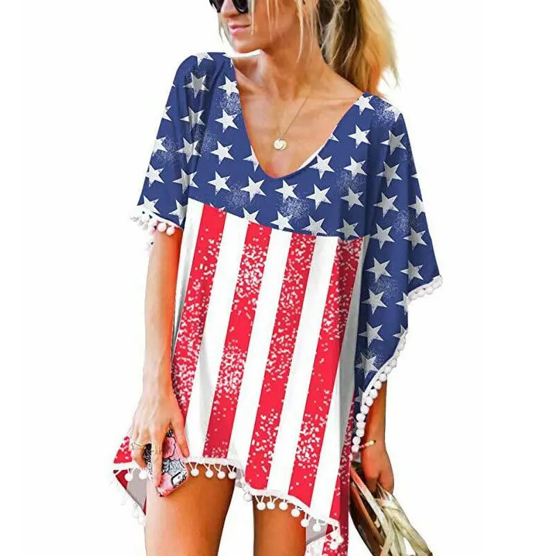 2 Stylish Womens Holiday Chiffon Beach Wear Bikini Cover Up Summer Dress Independence Day One Piece Swimwear Swimsuit Hot