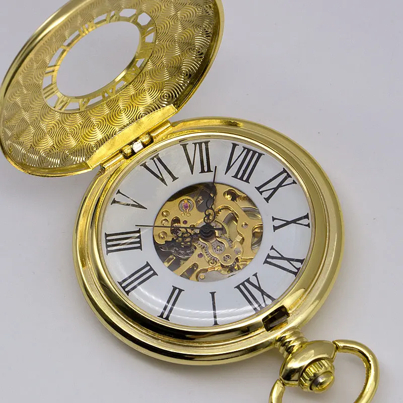 Полностью Золотой корпус, Механические карманные часы с ручным управлением для джентльмена, уникальные золотые карманные часы для друзей PJX