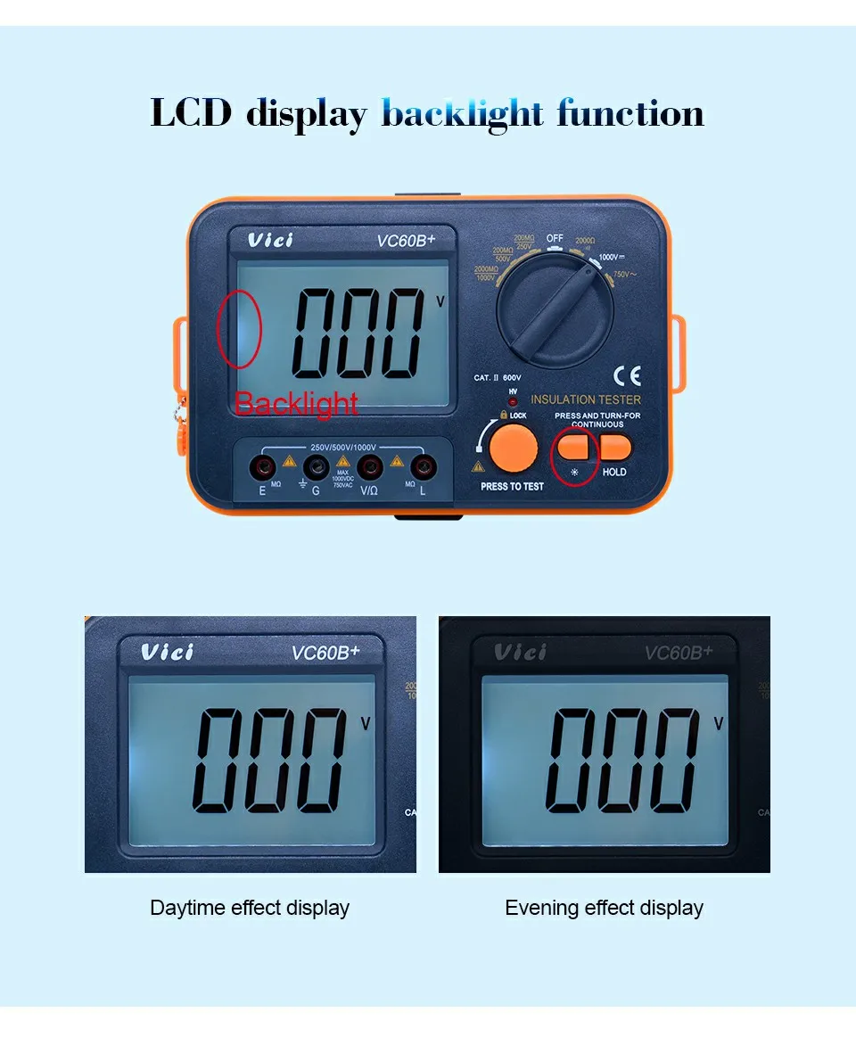 VC60B+ цифровой тестер сопротивления изоляции мегомметром постоянного тока 250 В/500 В/1000 в Высокое напряжение и короткое замыкание сигнализации зуммер функция сигнализации
