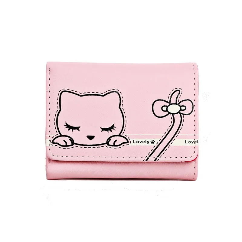 Женские короткие кошельки на застежке с рисунком кошки из мультфильма мягкий