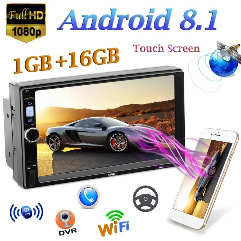 Bluetooth 7 Inch Android 8.1 Car Stereo MP5 Player GPS Navigator FM Radio WiFi BT 1GB+16GB Support driving recorder for iOS