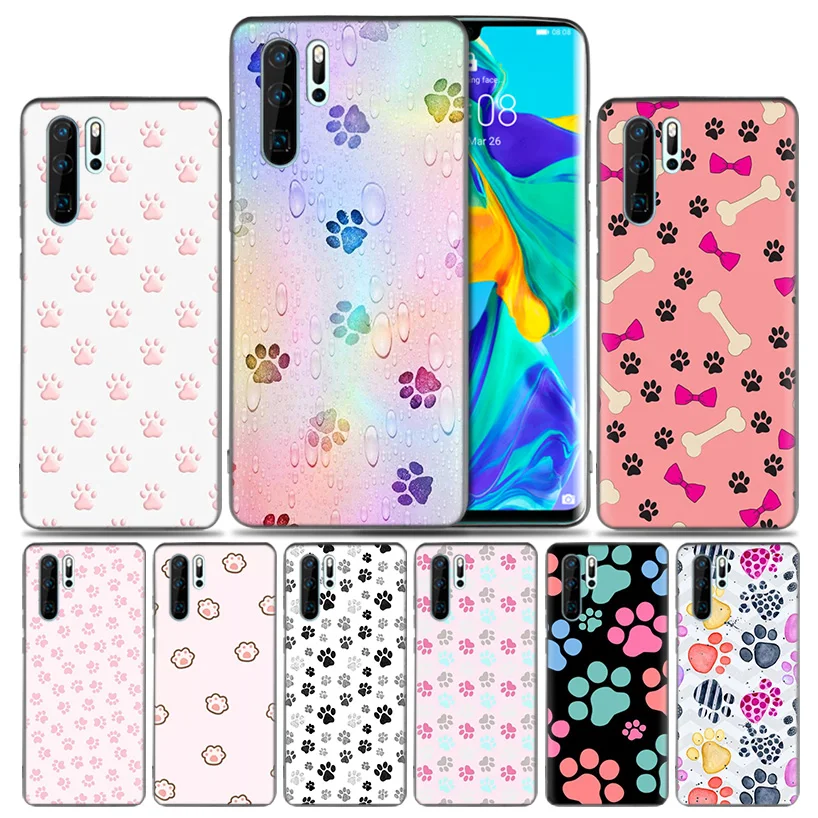 

Fashion Soft Fitted Case For Huawei P30 P20 P10 lite Pro P Smart 2019 + Plus View 20 Nova 4 4E Cover dog footprint Paw husky