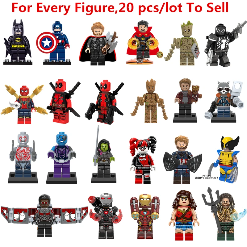 

20pcs/lot Legoing Super Heroes Figures Captain America Iron Man Batman Thor Wolverine Compatible With Legoingly Kids Toys Bricks