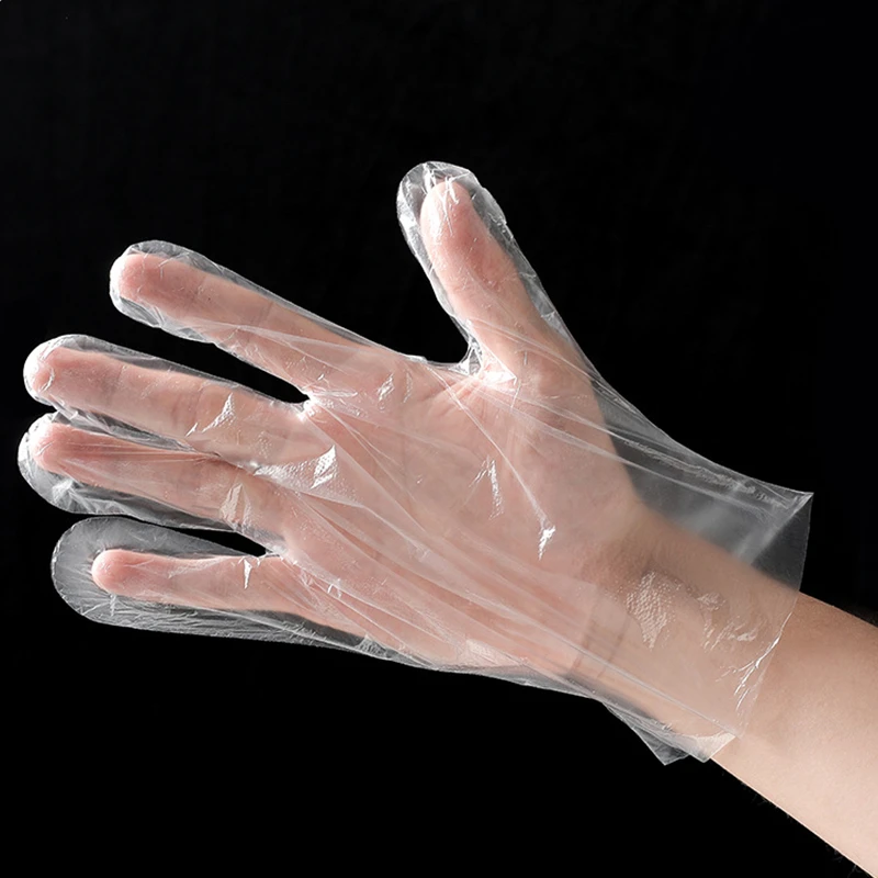 100PCS Food Grade Disposable Gloves One off Transparent Plastic Gloves