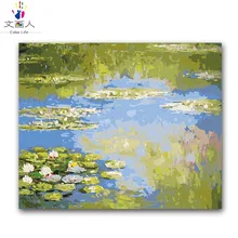 Пейзаж, Живопись по номерам, ВОДНЫЕ ЛИЛИИ Monet diy, масляная живопись по номерам с наборами, рисуем цветной блок для декора гостиной