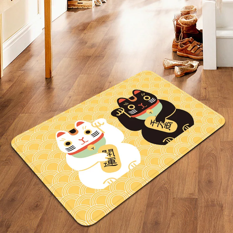 

Home Door Mats Light Soft Cute Funny Cartoon Eating Food Cats Pattern Rugs Water Absorption Bedroom Foot Pad Decor