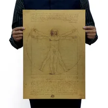 Leonardo Da Vinci рукопись витрувиан человек винтажная крафт-бумага фильм плакат школьный Декор Наклейки на стены Искусство DIY Ретро Декор принты