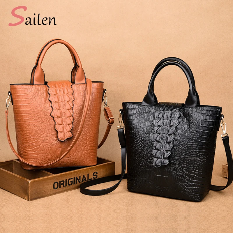 

Fashion Crocodile Leather Handbags Women Casual Tote Bags High Quality PU Female Bucket Bag Large Capacity Ladies Shoulder Bags