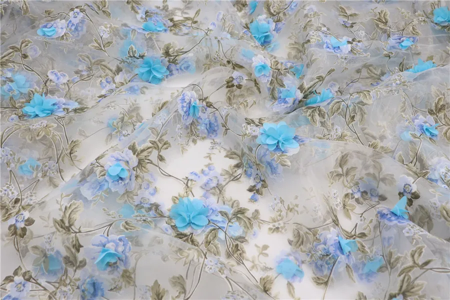

Blue African 3D Tulle Lace Fabric Organza African French Lace Fabric High Quality Nigerian Embroidery Tulle French Lace Applique