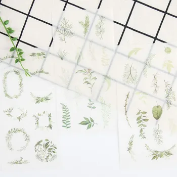 

6pc/package Green Leaves/student Stationery Diy Transparent Sticker Clip Art Diary Decoration Sticker Photo Album Sticker Gift