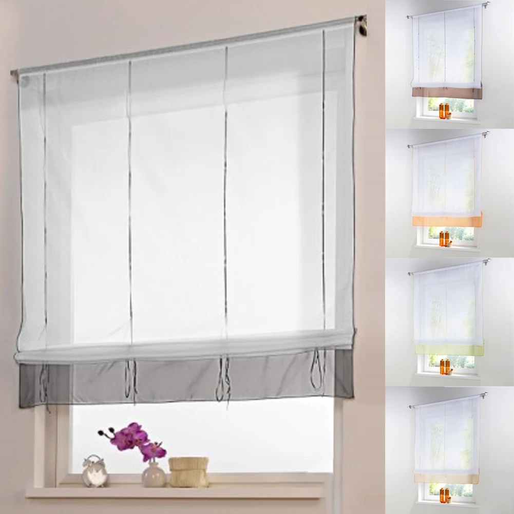 Cortina de puerta de ventana de tul corto de oficina/café rojo Panel transparente blanco Floral persianas romanas Cortina de puerta de ventana de tul corto de oficina/café rojo Panel transparente blanco Floral persianas romanas