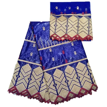 

beautiful blue african diy fabric high quality embroidery African guinea brocade nigerian gele headtie 5+2 yards bazin getzner