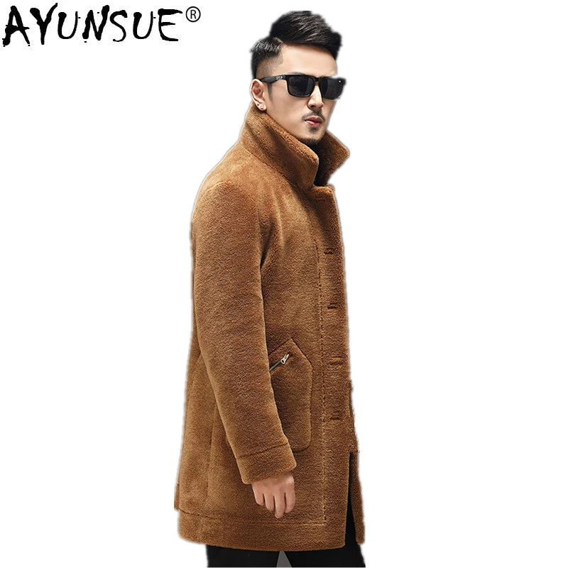 

AYUNSUE Real Sheep Shearling Fur Coat Winter Jacket Men Real Wool Coats Mens Double-side Wear Suede Jackets L18-7205 MY1457
