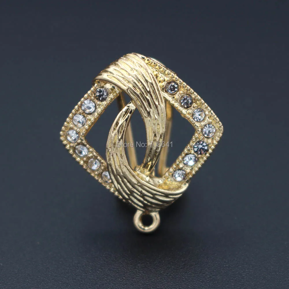 

Clip Earring Post with Loop Hanger 20*23mm Hollow Sqaure Paved Rhinestone DIY Findings for Pearls Stud Earrings Jewelry Making