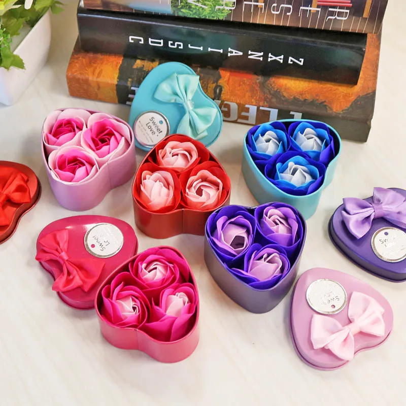 3Pcs/box Heart Scented Bath Body Petal Rose Flower Soap Wedding