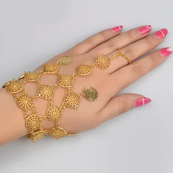 

Gold Color Turkey Coin Bracelet New Kurdish Charm Bangle for Women Arab Jewelry Middle East African Length 22CM #J0844