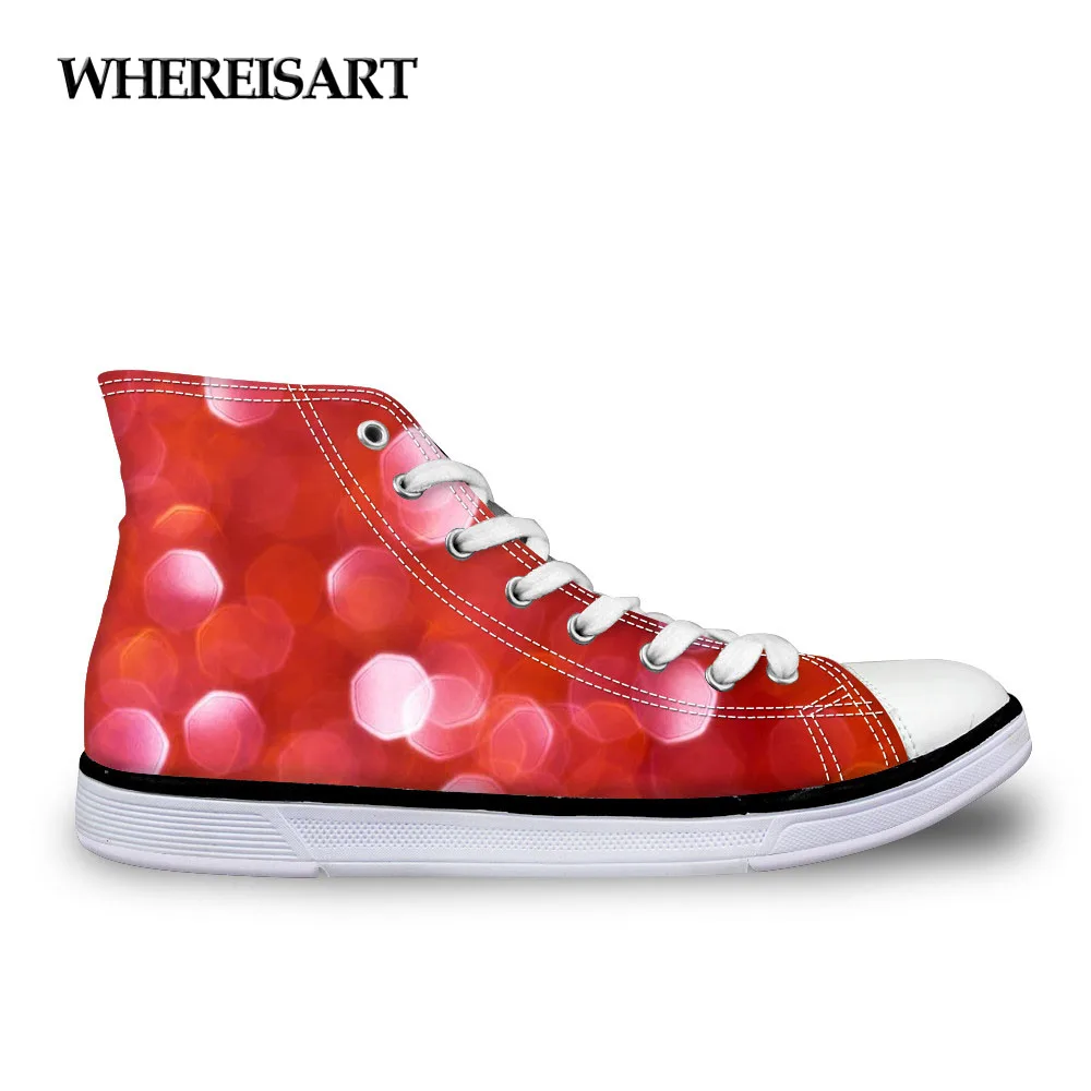 

WHEREISART Vintage Colorful Print Vulcanized Shoes Ladies Casual Women High Top Canvas Shoes Female Lace up Flats Zapatos Mujer