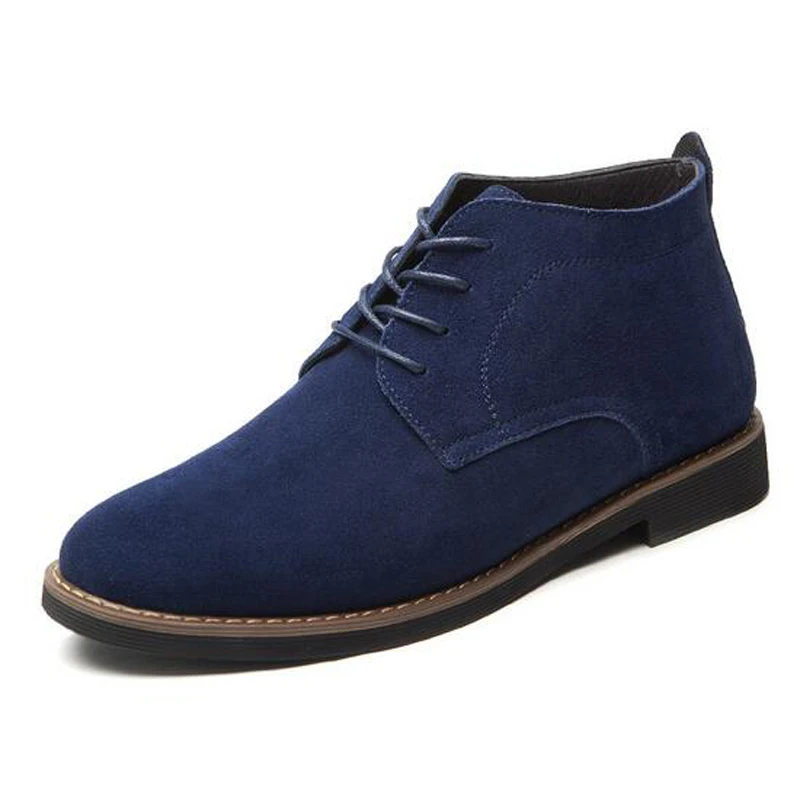 Мужские ботинки Роскошная брендовая мужская обувь из натуральной кожи Большие размеры 45, мужская повседневная обувь с высоким берцем рабочие ботинки на шнуровке - Цвет: blue