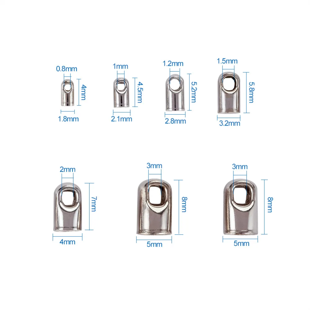 Приблизительно 180 шт./кор. смешанные металлизированные латунь концы шнура Советы Терминаторы, 4 ~ 8x2 ~ 5 мм, отверстие: 0,8 ~ 3 мм; 1,2 ~ 4 мм