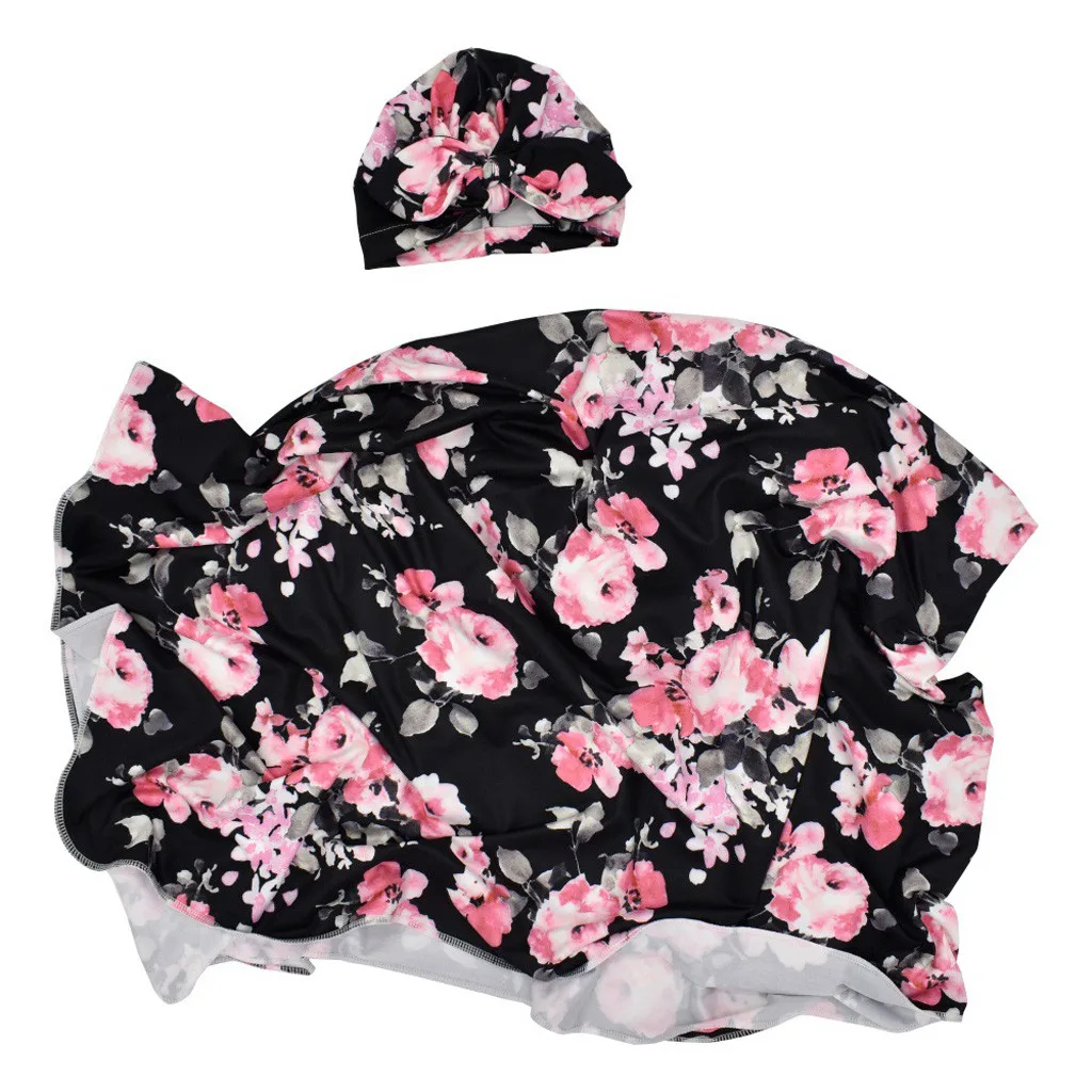 Новая Стильная накидка для новорожденных, Лидер продаж, пеленки с цветами, тюрбан, шапка, мягкое спальное одеяло, набор аксессуаров для фотосъемки