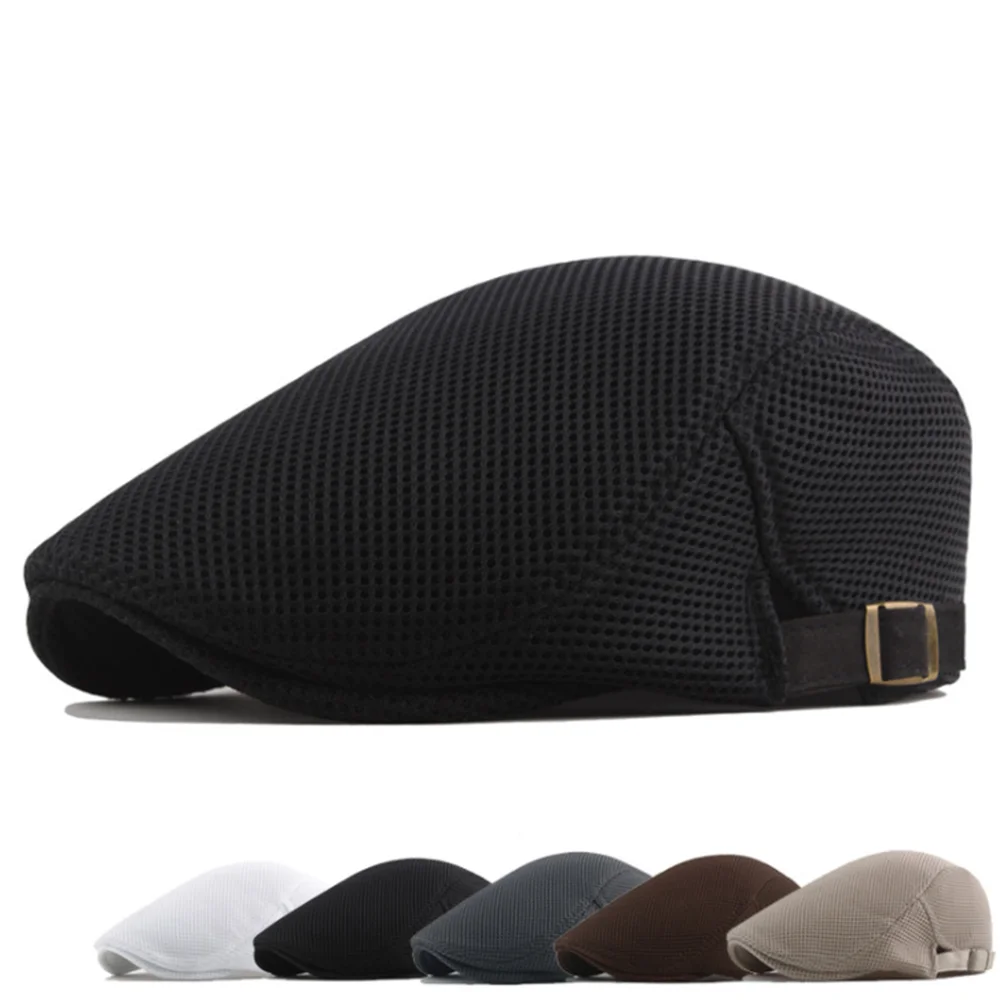 

2019 New Summer Adult Cabbie Flat Cap Casual Newsboy Women Men Adjustable Mesh Beret Cap for Golf Driving UV French Beret Cotton