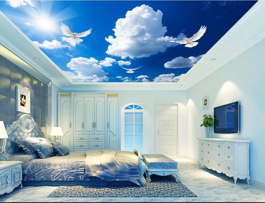 Customized 3d Ceiling Wallpaper Mural Blue Sky And White Clouds Bedroom 3d Ceiling Living Room Wall Papers Home Decor 3d Modern Wall Papers Home Decor 3d Ceilingceiling Wallpaper Murals Aliexpress