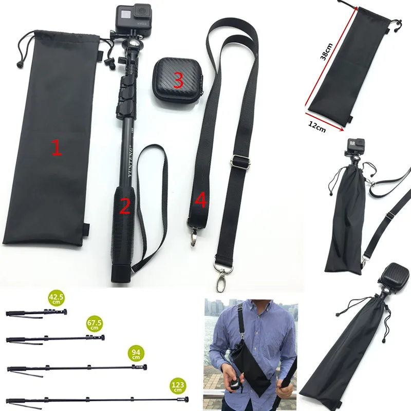 

2019 New Accessories Set For Gopro Hero7 Mount Aluminum Monopod+Minin Case+Single Shoulder Bag For Gopro Hero6 5 4 3 XiaomoYi4k