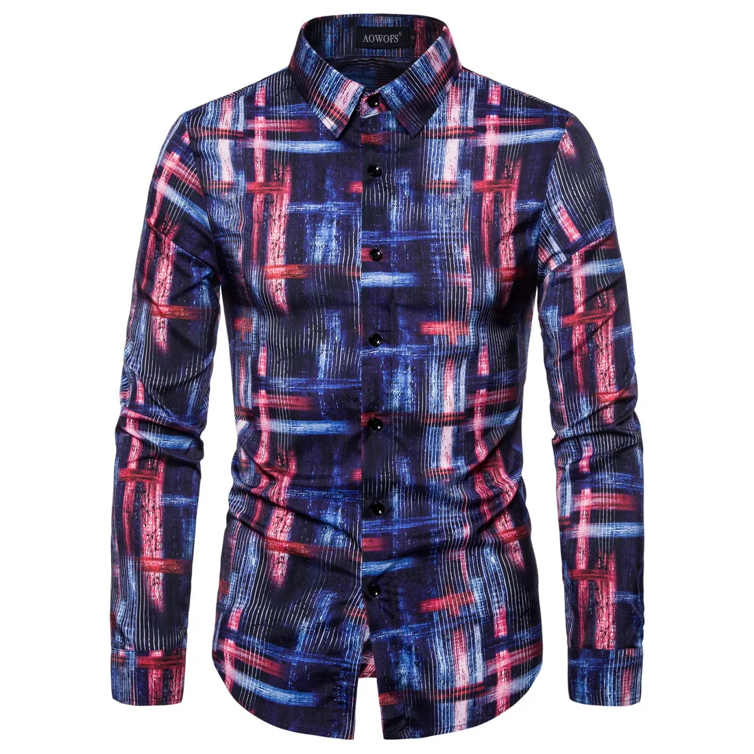 New Men's Long Sleeve Casual Shirt Fashion Abstract Print Shirt Lapel ...