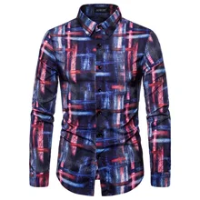 New Men's Long Sleeve Casual Shirt Fashion Abstract Print Shirt Lapel Slim Shirt Men's Clothing abstract print casual long sleeve t shirt