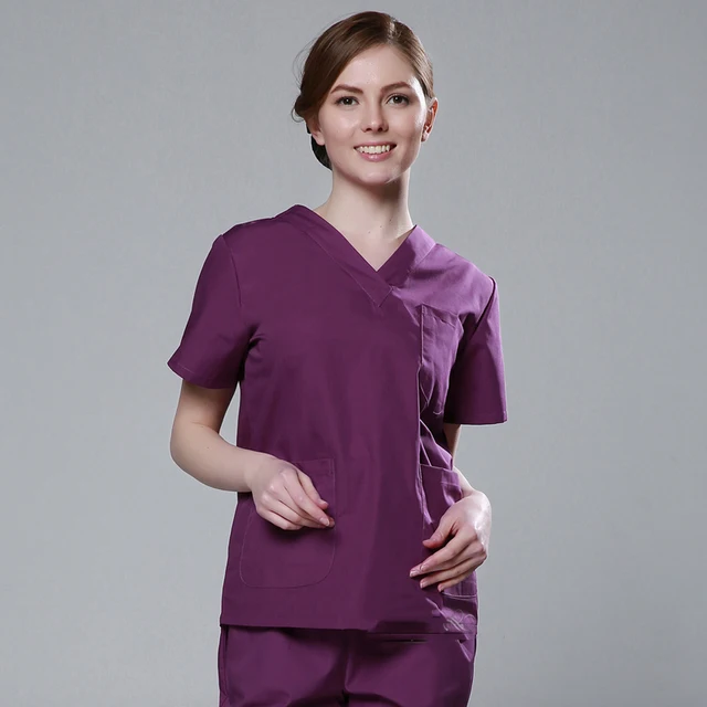 Solid Cotton&polyester Women Scrub Set Unisex Hospital Lab Dentist