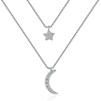 

XIYANIKE Simple Fashion 925 Sterling Silver Rhinestone Double Layer Zircon Star Moonlight Clavicle Pendants Necklaces For Women