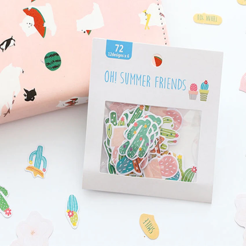 

1pack/lot Kawaii Cute Cartoon Sticker Flamingo Cactus Cherry Blossom Stationery Stickers DIY Decorative Note Sealing Bookmark