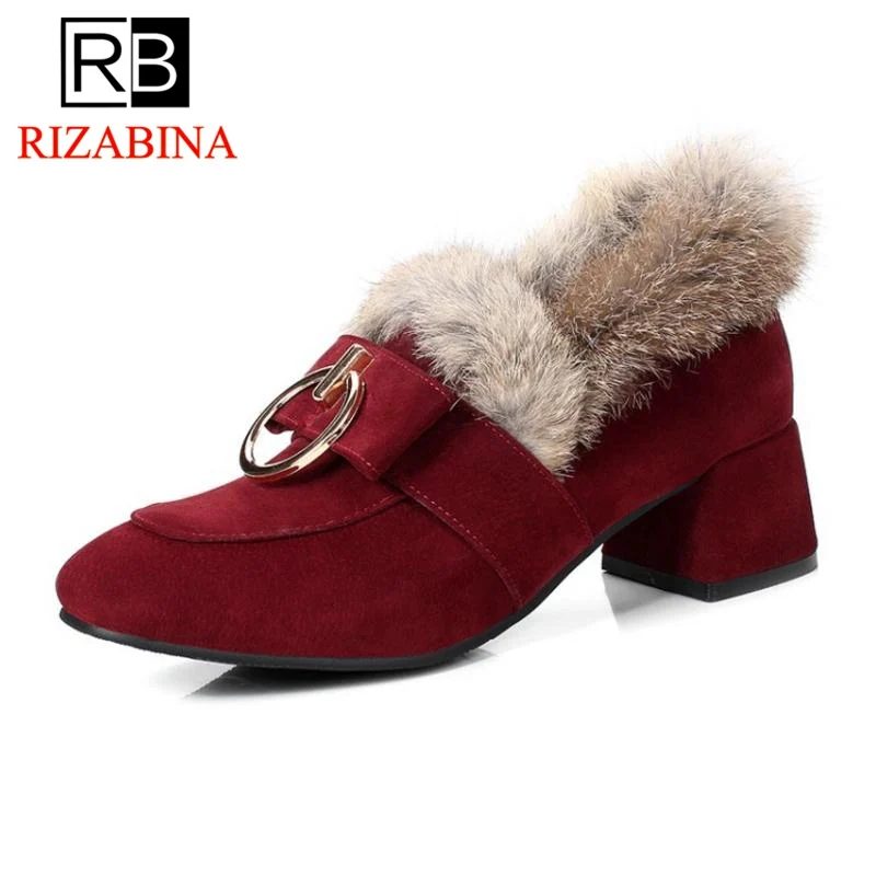

RIZABINA Size 31-43 Women High Heel Shoe Thick Fur Metal Thick Heels Pumps Sexy Ladies Party Club Dating Winter Female Footwears