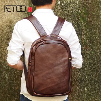 

AETOO New wide shoulder strap leather shoulder bag retro oil wax leather male Korean version of the bulk of large-capacity trave