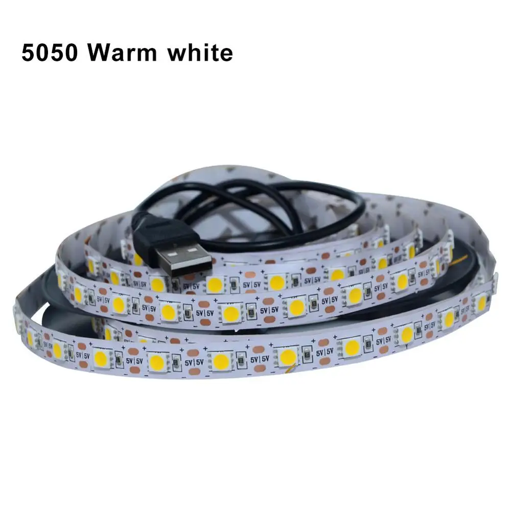 EeeToo 5 в 5050 SMD Светодиодная лента Usb светильник RGB Led 0,5 м 1 м 2 м 3 м Водонепроницаемая Диодная лента лампа Гибкая подсветка для бара ТВ фона - Испускаемый цвет: white PCB warm white