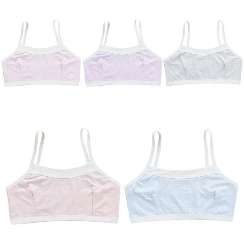 

Junior Girl Spaghetti Strap Sport Training Bra Contrast Color Plaid Print Underwear Double Layer Bralette Modal Breathable Vest