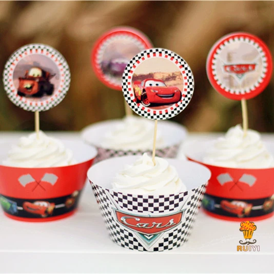 24pcs Anime Cars Theme Cupcake Wrers Toppers Decoration Kids 24pcs Anime Cars Theme Cupcake Wrers Toppers Decoration Kids Birthday Party Supplies Cases Liner Aw