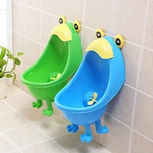 1 PCS Baby Urinal Cute Frog Shape Children Stand Vertical Urinal Wall Mounted PP Urine Blue