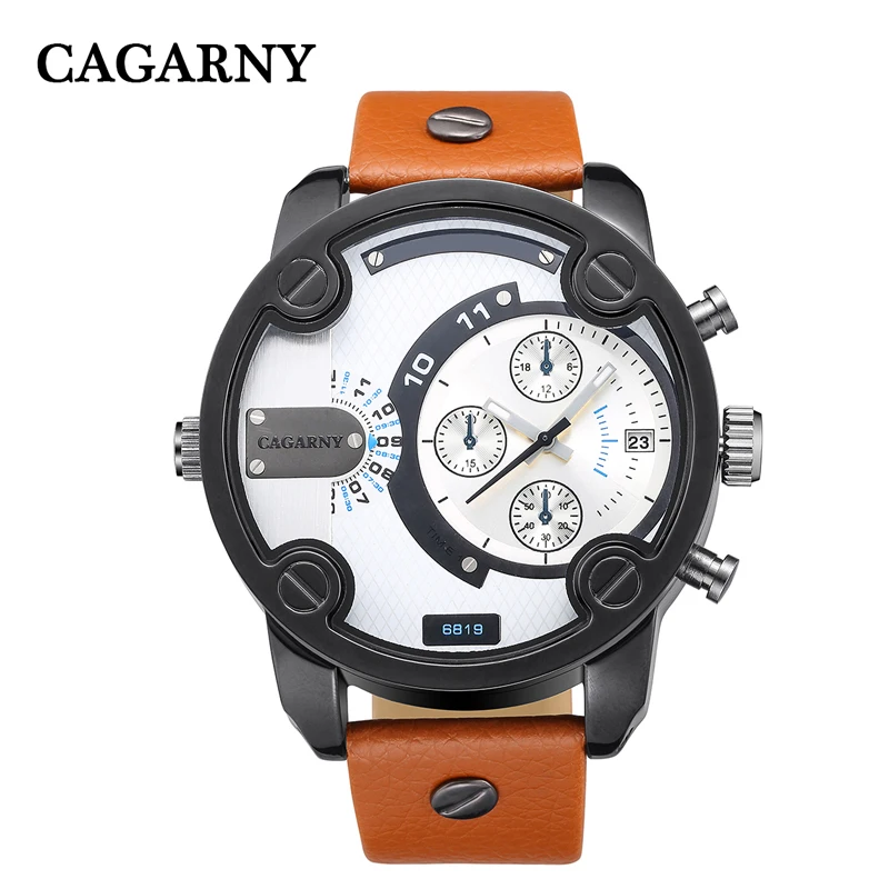 top luxury brand cagarny dz military watch for men rose gold case leather strap men's quartz watches free shipping 2018 (2)