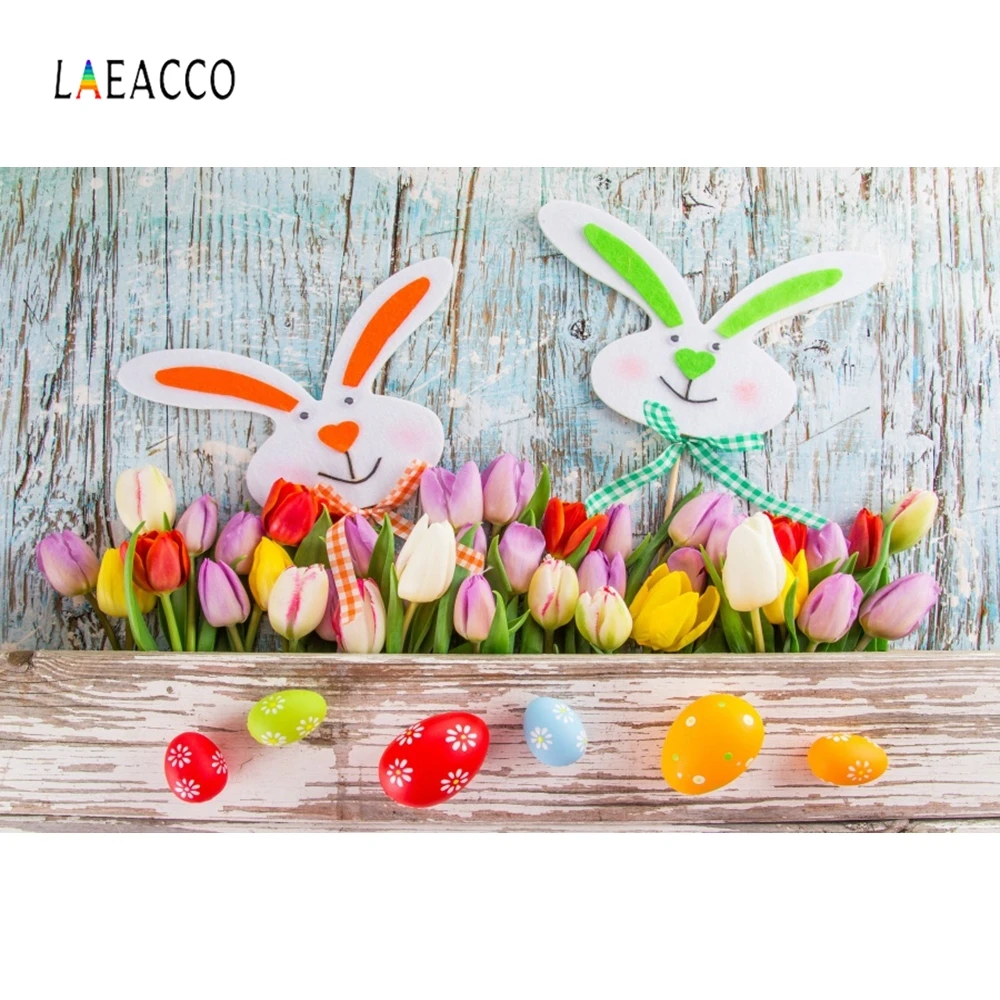 

Laeacco Easter Eggs Rabbits Wooden Board Baby Photography Backgrounds Custom Vinyl Photo Backdrops For Home Video Studio Decor