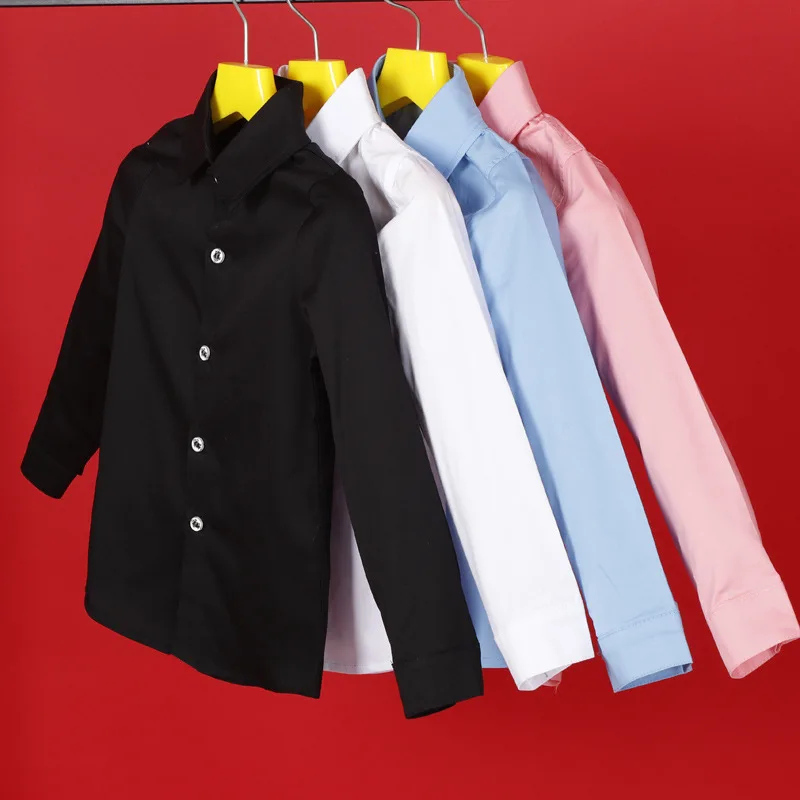 

Pink Blue Boy Party Formal Uniforms Clothes Shirt Children Shirts Long Sleeve Solid White Black Kids School Shirt For Boys Tops