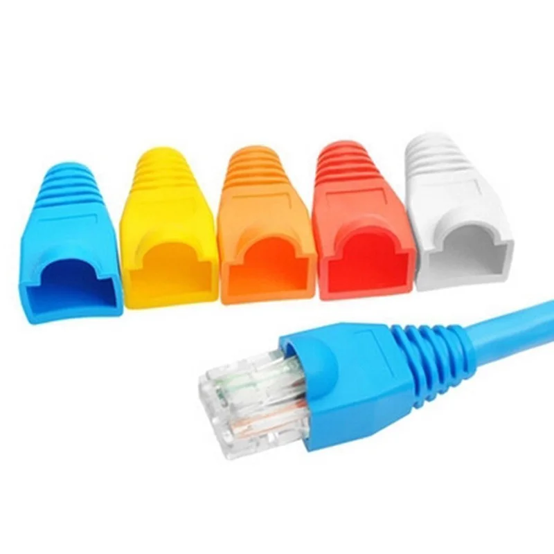 100 pcs Cat5e//Cat6//RJ45 Ethernet Cable Connector Strain Relief Boots Orange