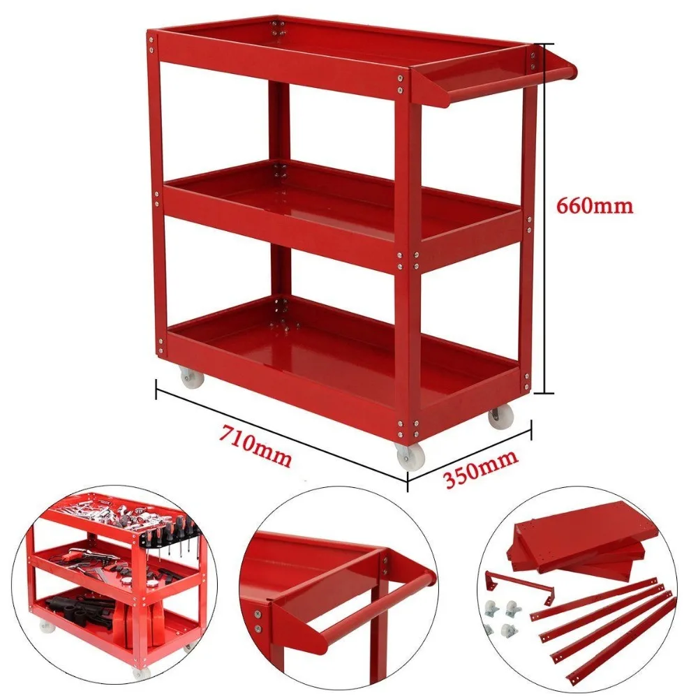 

High Performance 3 Tiers Home Garage Workshop Trolley Transport Tool Cart DIY Storage Wheel Cart Trolley Repair Tools Wheel Cart