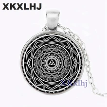 XKXLHJ Fashion Black Minimalist Buddhist Sri Yantra Unisex Necklace Sacred Geometry Crystal Cabochon Pendant Sri Yantra Jewelry