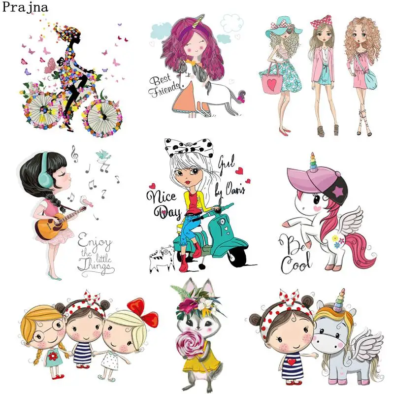 

Prajna Patch Unicorn And Girls Hot Transfers Angel Unicorn Ironing Sticker Girlfriend Iron On Patches Kid Jacket Accessory Cloth