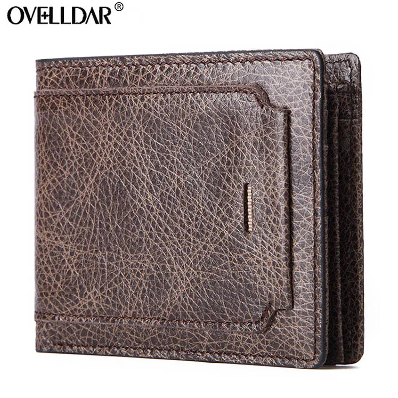 

RFID Genuine Leather mens wallet Short Solid Fashion men purses luxury brand money bag photo Card Holder Billetera de hombre
