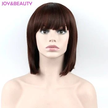 

JOY&BEAUTY Hair Women Full Fringe Short Bob Wig Brown burgundy Heat Resistant Synthetic Hair Wig High Temperature Fiber 12inch
