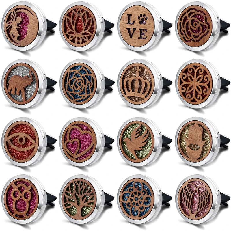 

Wooden Pattern Car Air Freshener Car Essential Diffuser Magnetic Locket Stainless Steel Perfume Aromatherapy Pendant