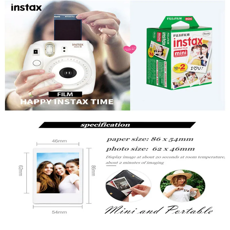 Белая пленка для FUJI Instax Mini 9 пленка 10 20 30 40 50 60 100 листов 3 дюймов для мини-9 Polaroid камеры FUJI Instant фото Камера мини 9 камеры одноступенного процесса...